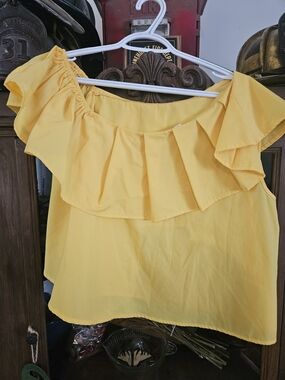 SHEIN Yellow Ruffle Off-Shoulder Blouse